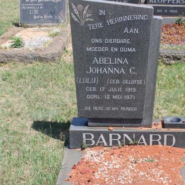 BARNARD Abelina Johanna C. nee OELOFSE 1919-1971
