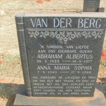 BERG Abraham Albertus, van der 1935-1977 &amp; Anna Maria Sophia 1949-1986
