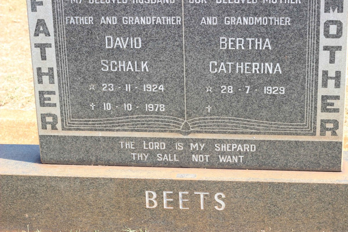 BEETS David Schalk 1924-1978 &amp; Bertha Catherina 1929-