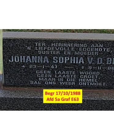 BERG Johanna Sophia, v.d. 1947-1988
