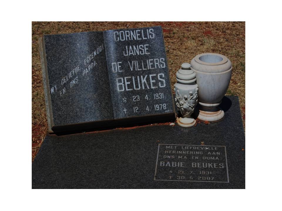 BEUKES Cornelis Janse De Villiers 1931-1978 &amp; Babie 1931-2007
