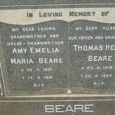 BEARE Thomas Henry 1879-1955 &amp; Amy Amelia Maria 1891-1981