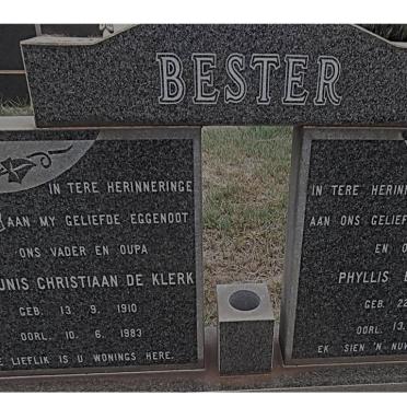 BESTER Theunis Christiaan de Klerk 1910-1983 &amp; Phyllis Elizabeth 1913-1994