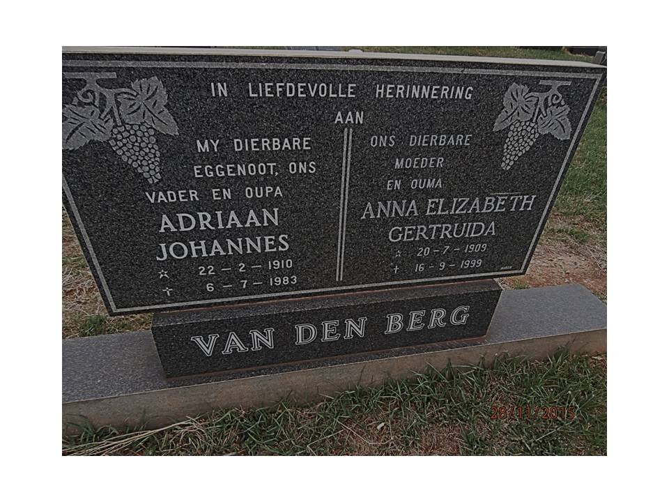 BERG Adriaan Johannes, van den 1910-1983 &amp; Anna Elizabeth Gertruida 1909-1999
