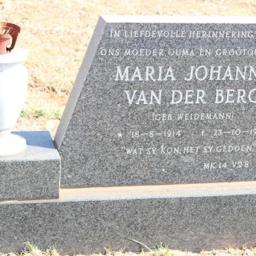 BERG Maria Johanna, van der nee WEIDEMANN 1914-1991