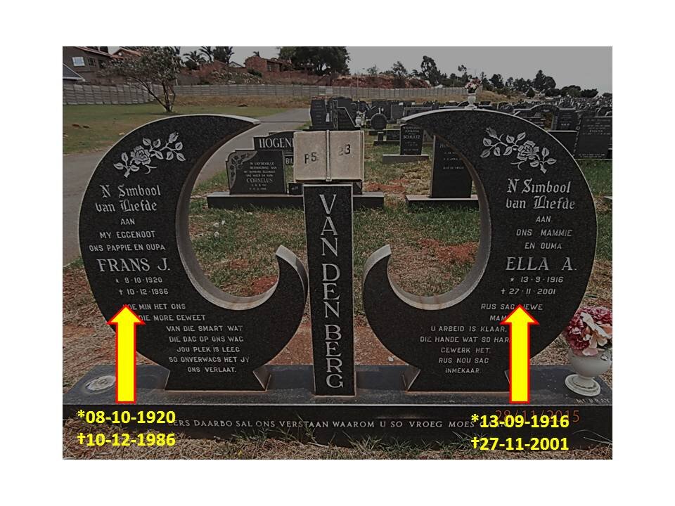 BERG Frans J., van den 1920-1986 &amp; Ella A. 1916-2001