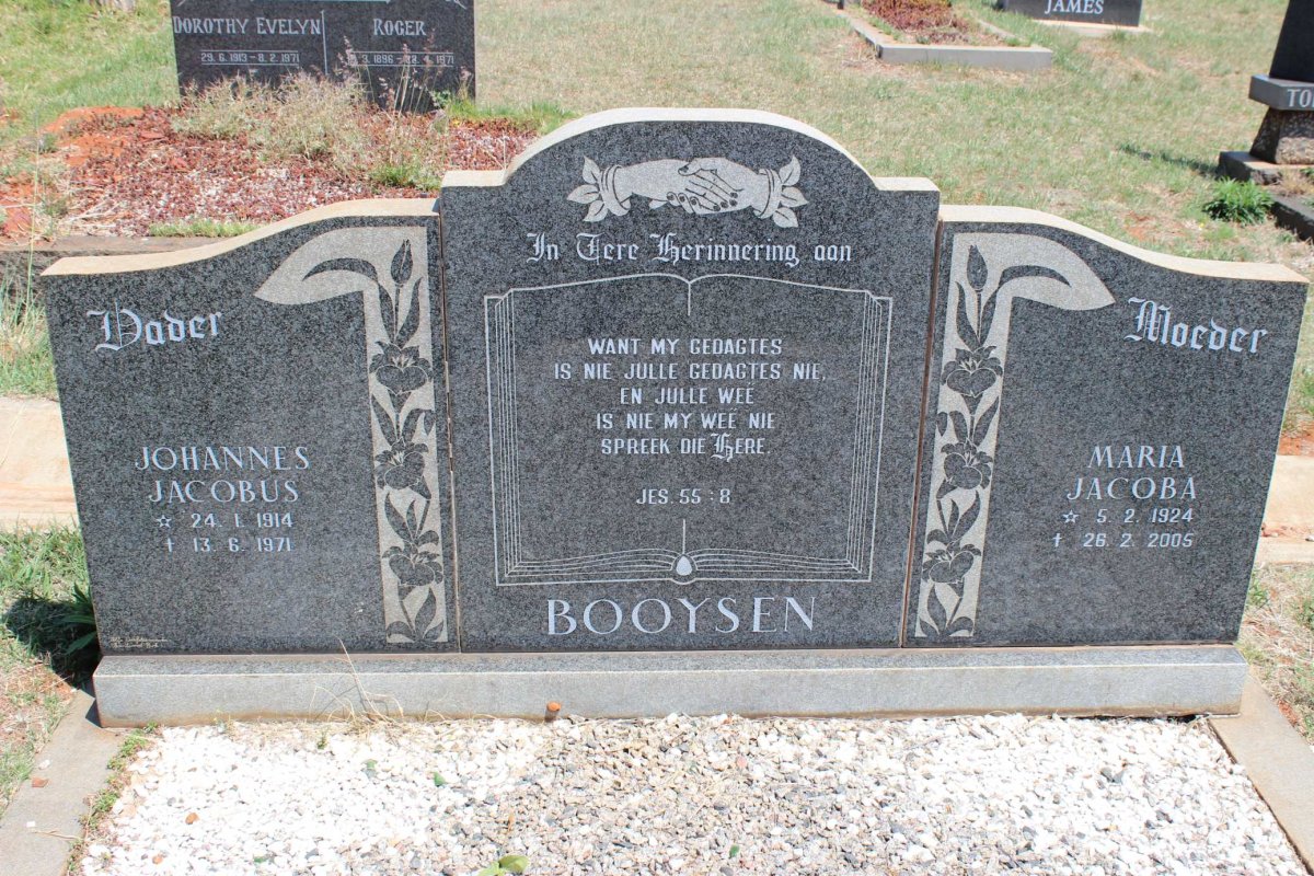 BOOYSEN Johannes Jacobus 1914-1971 &amp; Maria Jacoba 1924-2005
