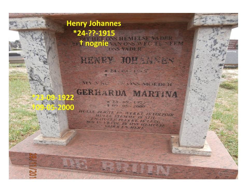 BRUIN Henry Johannes, de 1915- &amp; Gerharda Martina 1922-2000