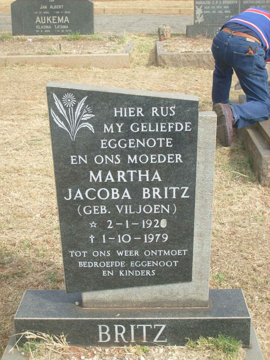 BRITZ Martha Jacoba nee VILJOEN 1920-1979