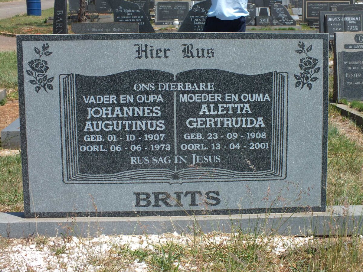 BRITS Johannes Augustinus 1907-1973 &amp; Aletta Gertruida 1908-2001