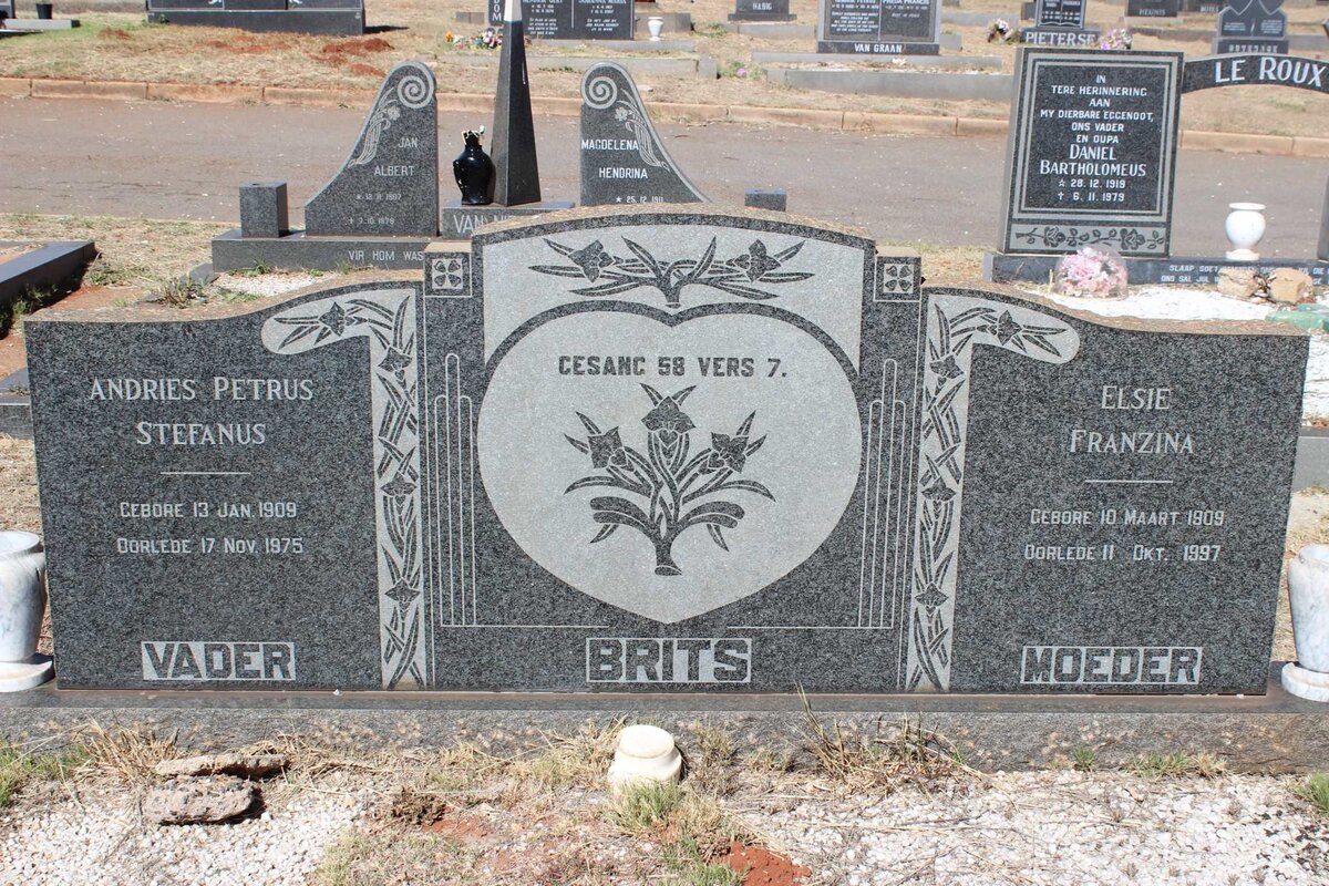 BRITS Andries Petrus Stefanus 1909-1975 &amp; Elsie Franzina 1909-1997