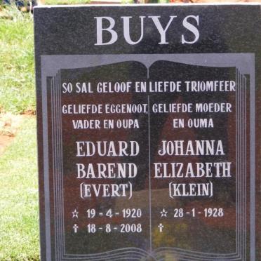 BUYS Eduard Barend 1920-2008 &amp; Johanna Elizabeth KLEIN 1928-