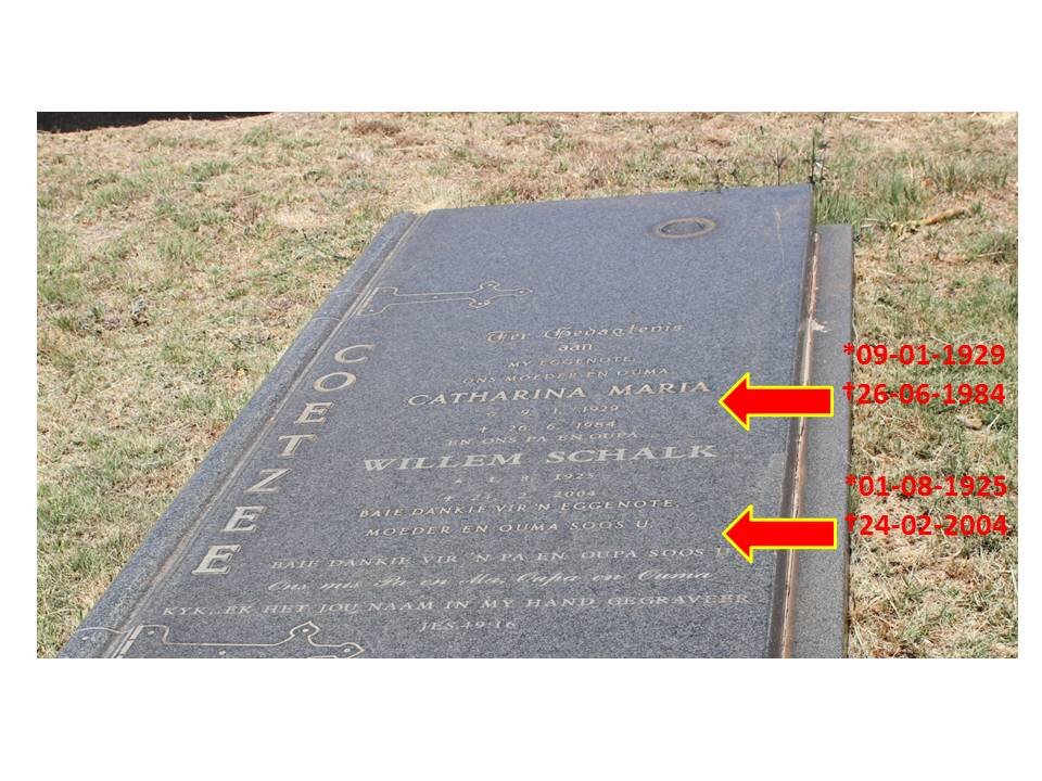 COETZEE Willem Schalk 1925-2004 &amp; Catharina Maria 1929-1984