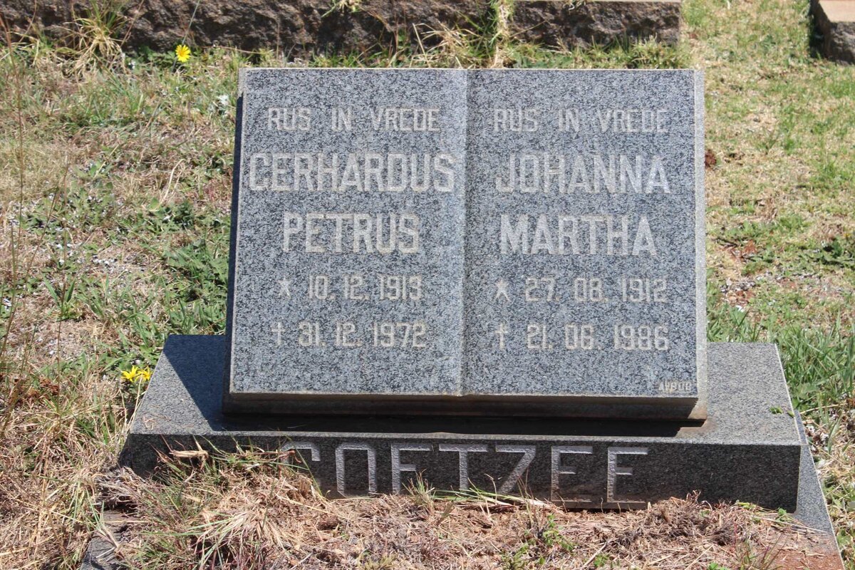 COETZEE Gerhardus Petrus 1919-1972 &amp; Johanna Martha 1912-1986
