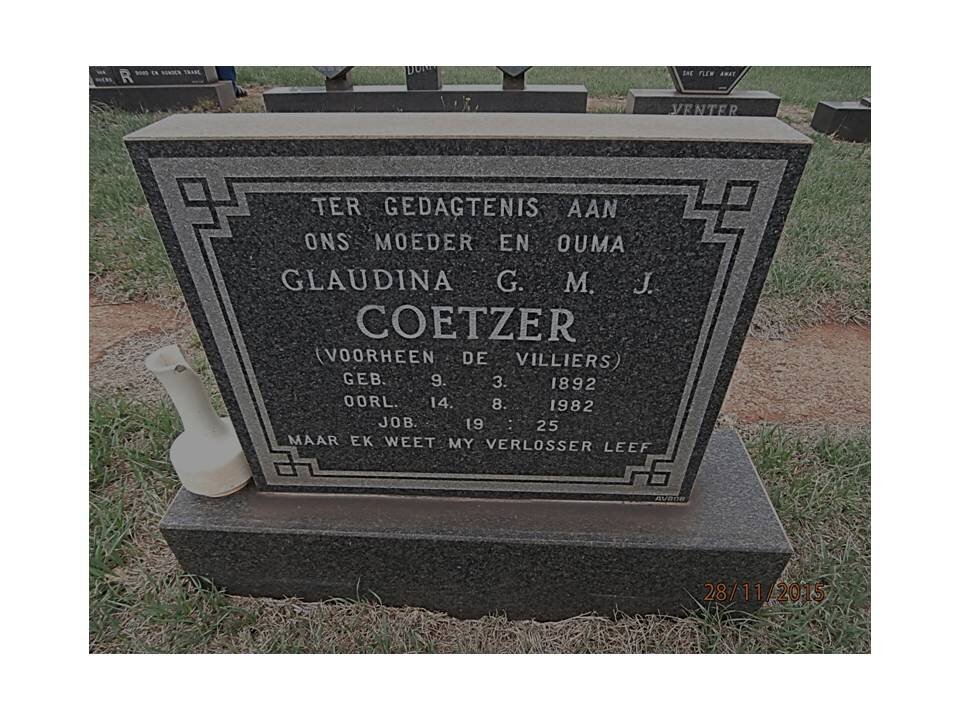COETZER Glaudina G.M.J. voorheen DE VILLIERS 1892-1982