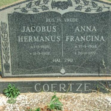 COERTZE Jacobus Hermanus 1898-1969 &amp; Anna Francina 1904-1972