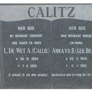 CALITZ L. de Wet A. 1904-1982 &amp; Anna v.d.B. BRINK 1909-1985