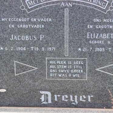DREYER Jacobus P. 1904-1971 &amp; Elizabeth M. V. WYK 1909-1993
