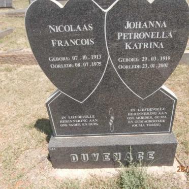 DUVENAGE Nicolaas Francois 1913-1975 &amp; Johanna Petronella Katrina 1919-2001