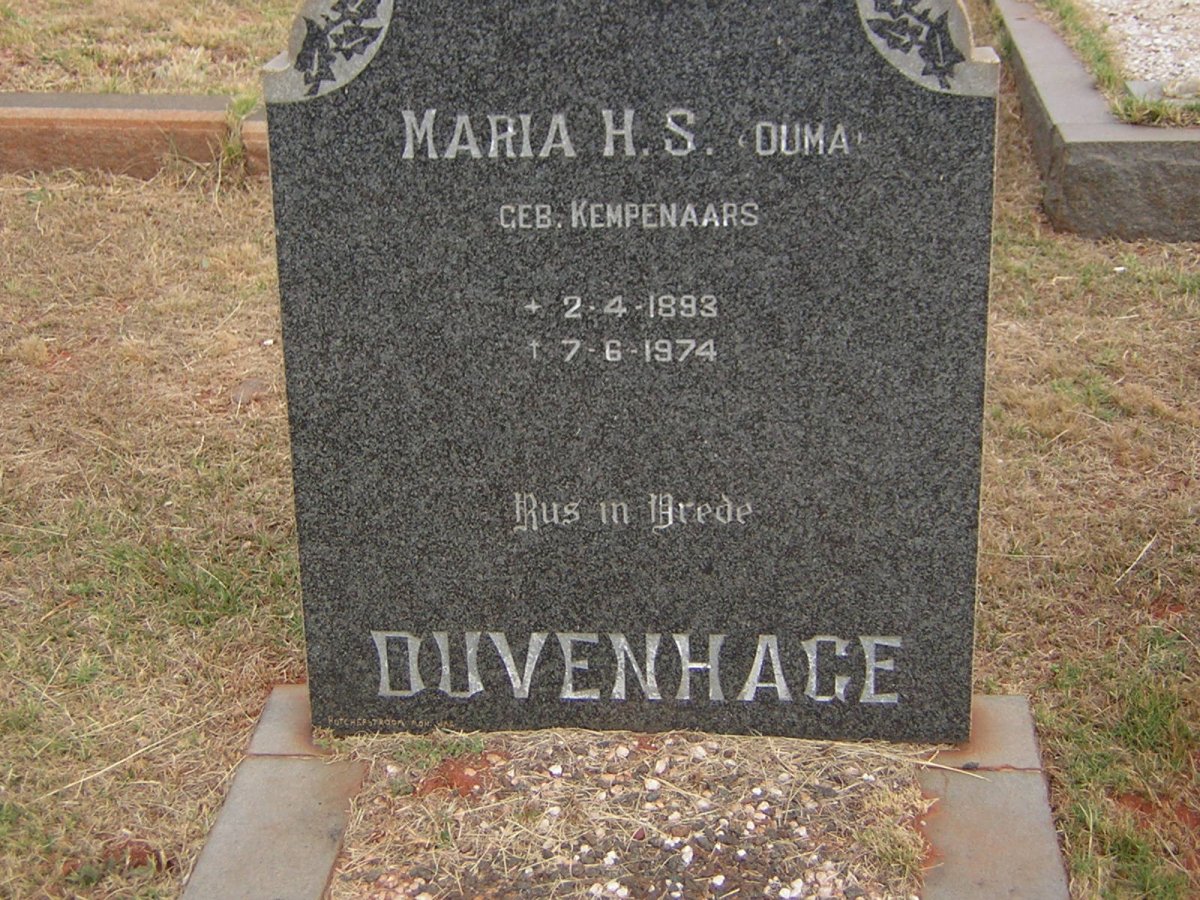 DUVENHAGE Maria H.S. nee KEMPENAARS 1893-1974