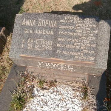 ERWEE Anna Sophia voorheen KRUGER nee JORDAAN 1890-1965