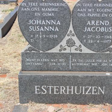 ESTERHUIZEN Arend Jacobus 1918-1977 &amp; Johanna Susanna 1928-