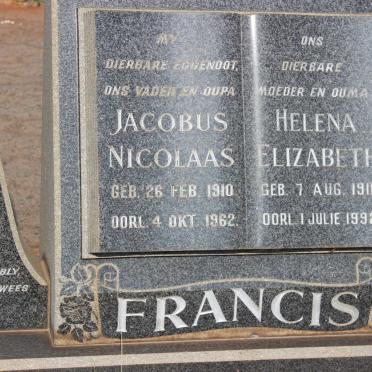 FRANCIS Jacobus Nicolaas 1910-1962 &amp; Helena Elizabeth 1911-1992