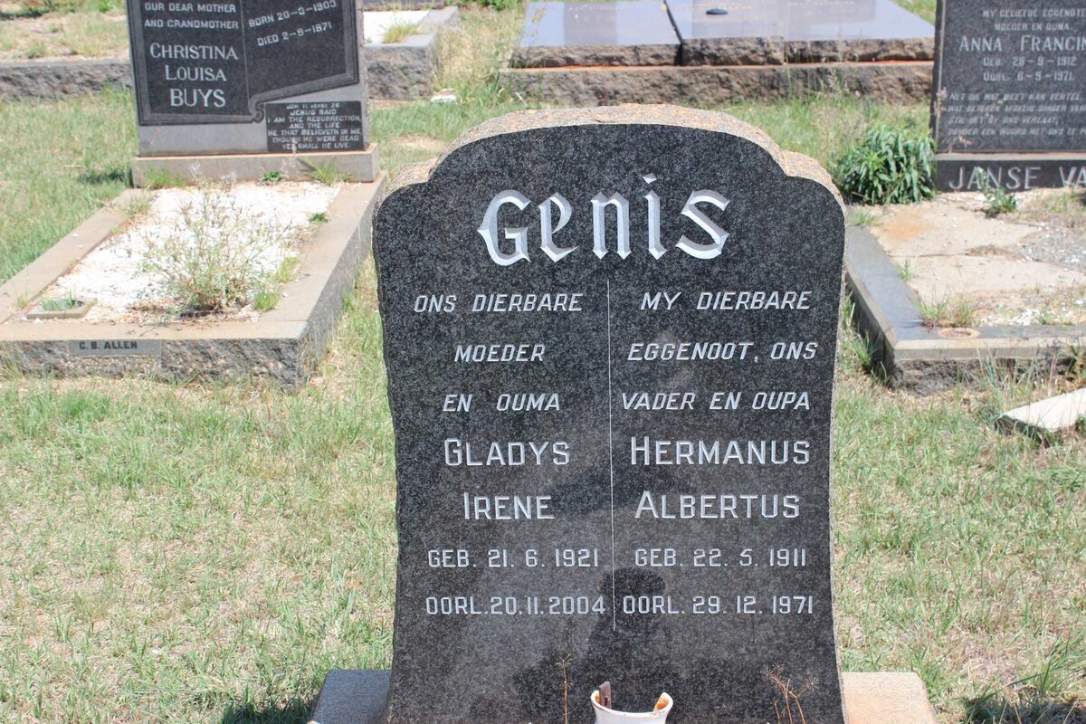 GENIS Hermanus Albertus 1911-1971 &amp; Gladys Irene 1921-2004