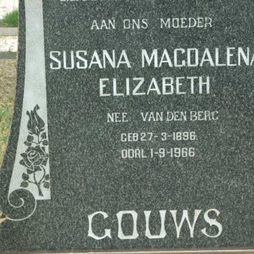 GOUWS Susana Magdalena Elizabeth nee VAN DEN BERG 1896-1966