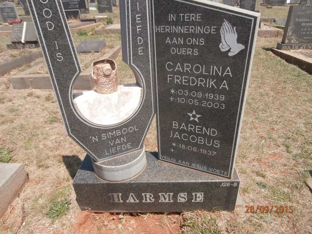 HARMSE Barend Jacobus 1937- &amp; Carolina Fredrika 1939-2003