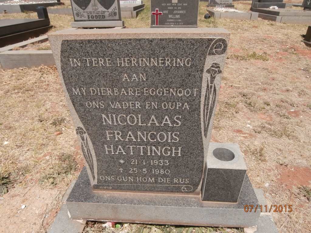 HATTINGH Nicolaas Francois 1933-1980