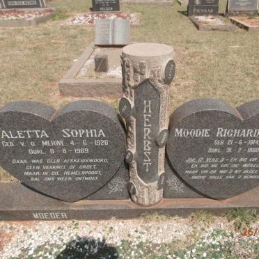 HERBST Moodie Richard 1914-1980 &amp; Aletta Sophia V.D. MERWE 1920-1969