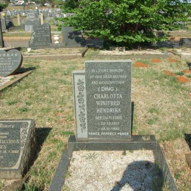 HENDRIKS Charlotta Winifred nee DU PLESSIS 1911-1990