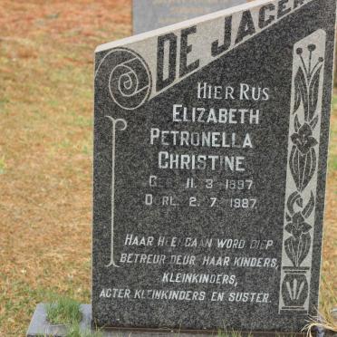 JAGER Elizabeth Petronella Christine, de 1897-1987