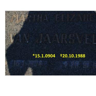 JAARSVELD Martha Elizabeth, van 1904-1988