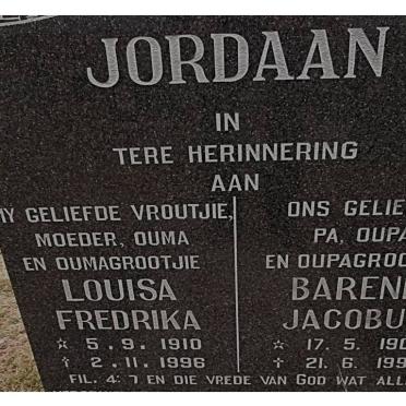 JORDAAN Barend Jacobus 1909-1998 &amp; Louisa Fredrika 1910-1996
