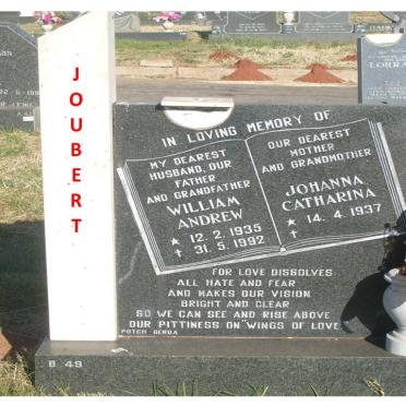 JOUBERT William Andrew 1935-1992 &amp; Johanna Catharina 1937-