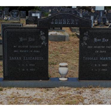 JOUBERT Thomas Martinus 1889-1992 &amp; Sarah Elizabeth 1905-1983