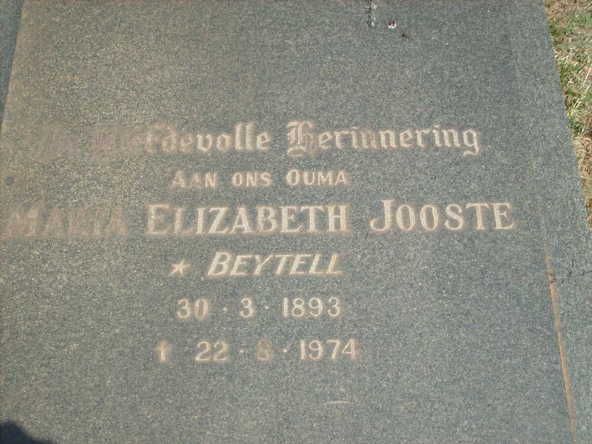JOOSTE Maria Elizabeth nee BEYTELL 1893-1974