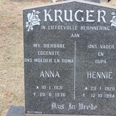 KRUGER Hennie 1928-1994 &amp; Anna 1931-1976