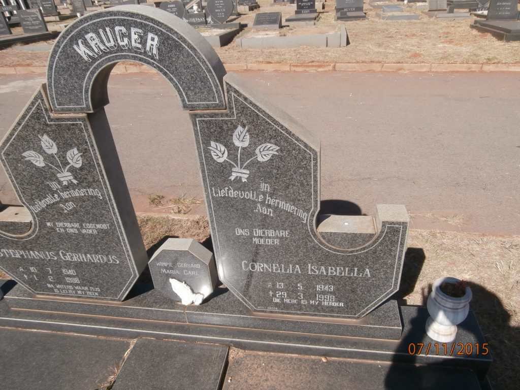 KRUGER Stephanus Gerhardus 1940-1988 &amp; Cornelia Isabella 1943-1998