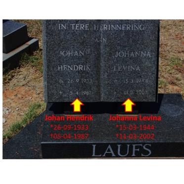 LAUFS Johan Hendrik 1933-1987 &amp; Johanna Levina 1944-2002