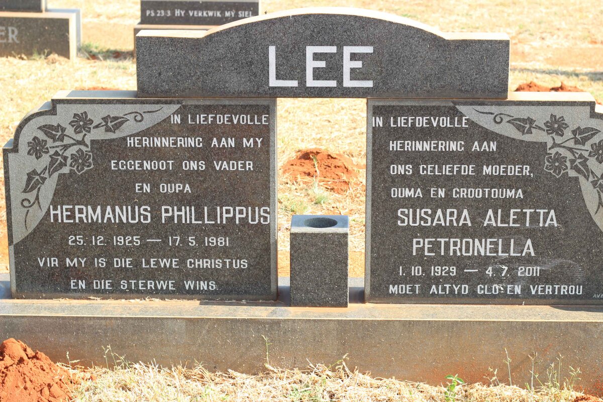 LEE Hermanus Phillippus 1925-1981 &amp; Susara Aletta Petronella 1929-2011
