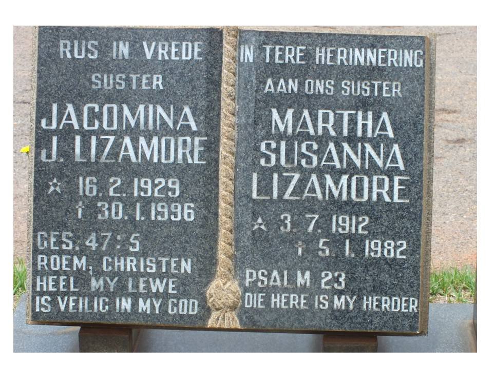 LIZAMORE Martha Susanna 1912-1982 :: LIZAMORE Jacomina J. 1929-1996