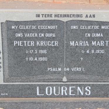 LOURENS Pieter Kruger 1916-1980 &amp; Maria Martha 1930-