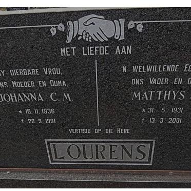 LOURENS Matthys J. 1931-2001 &amp; Johanna C.M. 1936-1991