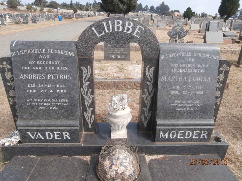 LUBBE Andries Petrus 1896-1960 &amp; Martha Louisa 1899-1988