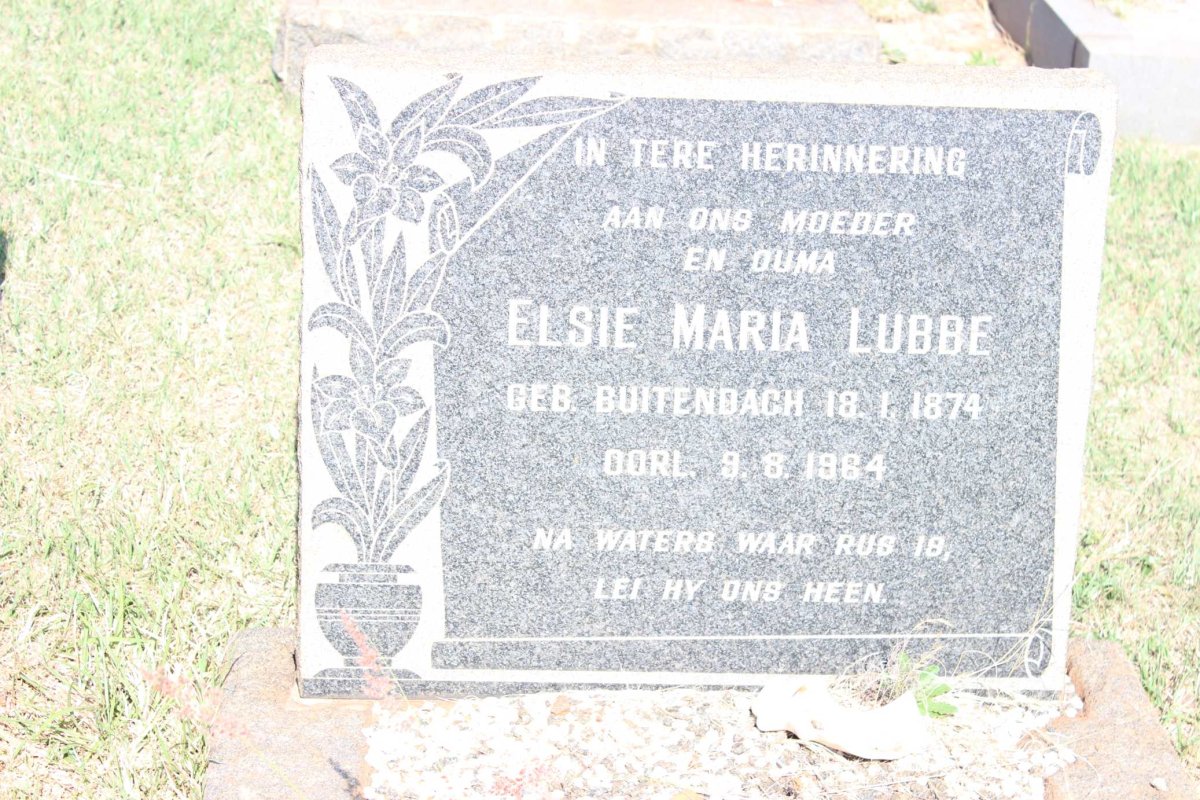 LUBBE Elsie Maria nee BUITENDACH 1874-19?4