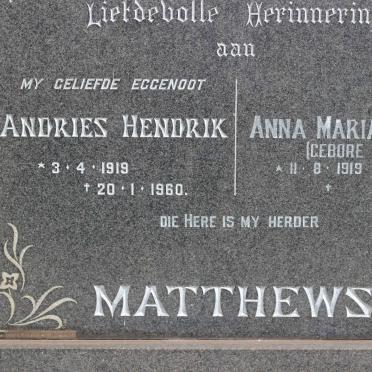 MATTHEWS Andries Hendrik 1919-1960 &amp; Anna Maria C. Cox FICK 1919-