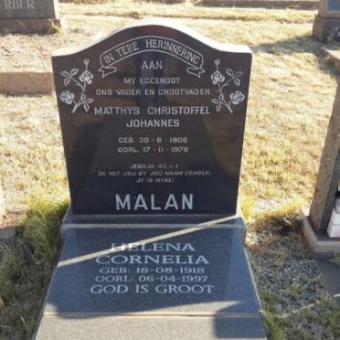 MALAN Matthys Christoffel Johannes 1908-1978 &amp; Helena Cornelia 1918-1997